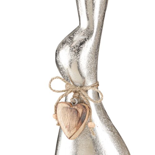 Product Decorative rabbit silver on wooden base – Elegant Easter figure with heart pendant H60cm