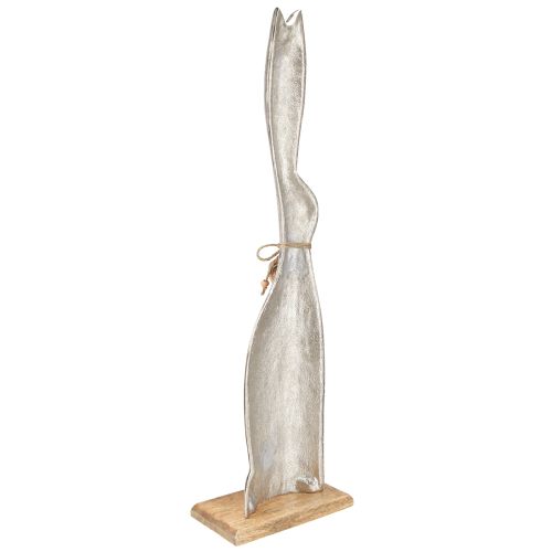 Product Decorative rabbit silver on wooden base – Elegant Easter figure with heart pendant H60cm
