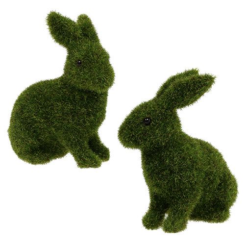 Floristik24 Rabbit sitting Green flocked H13,5cm 4pcs