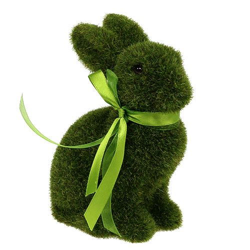 Rabbit sitting Green flocked H15cm 3pcs