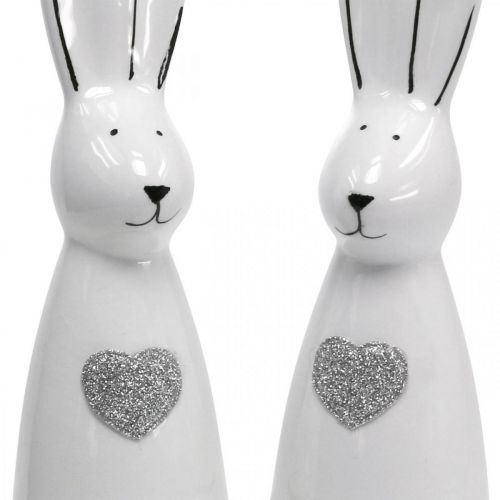 Floristik24 Rabbit ceramic black and white, Easter bunny decoration pair of rabbits with heart H20.5cm 2pcs