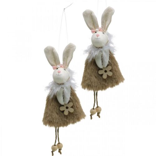 Easter bunny made of fabric, spring decoration, decorative bunny for hanging brown, natural H21cm 6pcs