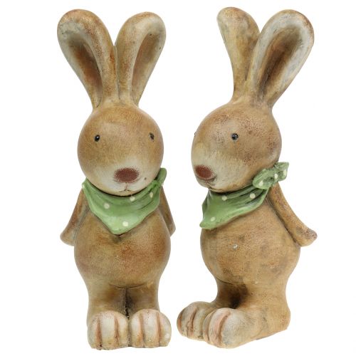 Floristik24 Easter bunny with neckerchief brown, green 26cm 2pcs