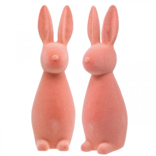 Floristik24 Deco rabbit flocked apricot, Easter decoration H30cm 2pcs