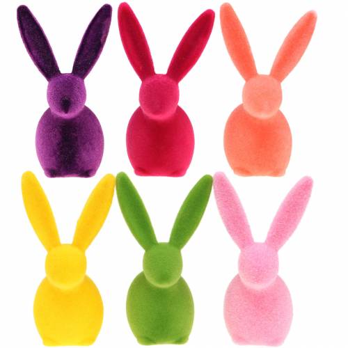 Floristik24 Rabbit flocked colorful H13cm assorted 6 pcs