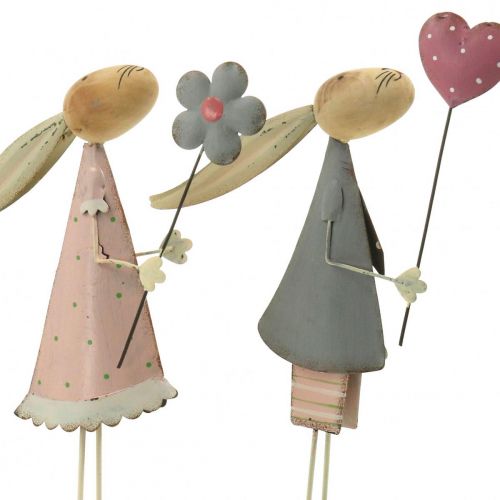 Floristik24 Spring decoration, rabbits made of metal, Easter, pair of rabbits, Valentine&#39;s Day pink, blue 29.5/31.5cm set of 2