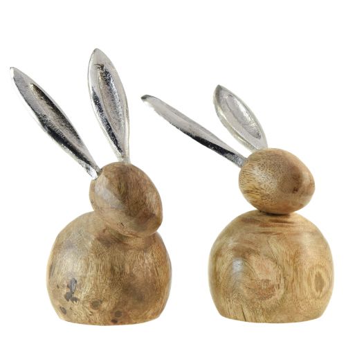 Floristik24 Rabbit Wood Metal Natural Silver H10/12.5cm 2pcs