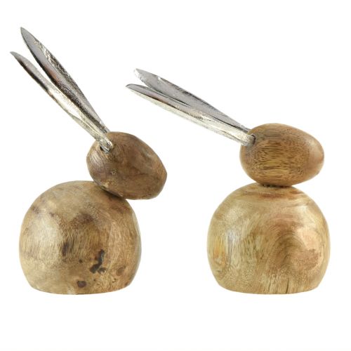 Product Rabbit Wood Metal Natural Silver H10/12.5cm 2 pcs