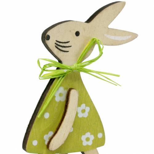 Wooden bunny on the stick green / yellow / pink stick 8 cm 12 pieces bouquet decoration