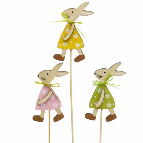 Floristik24 Wooden Rabbit on Stick Green, Yellow, Pink 8cm 12 Pieces