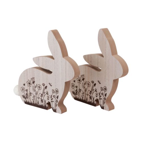 Floristik24 Rabbit Wooden Sitting Flower Pattern Natural White 24×24cm 2 pcs