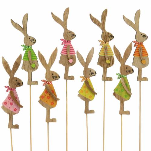 Floristik24 Easter decoration rabbit with stick wood assorted natural 11cm 16p