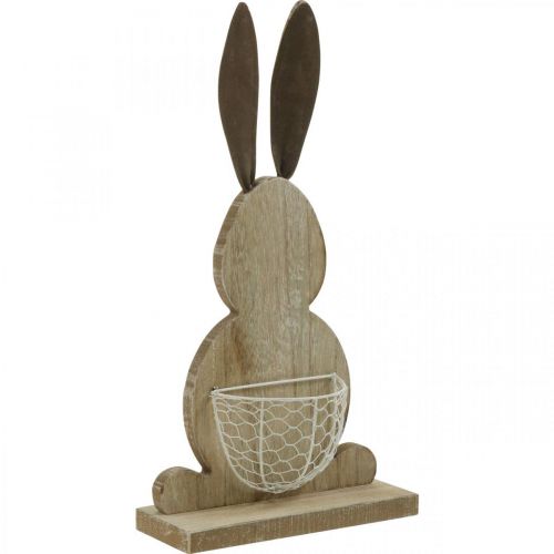 Floristik24 Wooden bunny with basket Easter bunny spring decoration nature, white H36cm