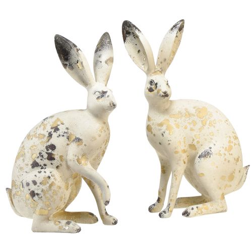 Bunny Sitting Vintage Gold Beige Table Decoration Easter H35.5cm 2pcs