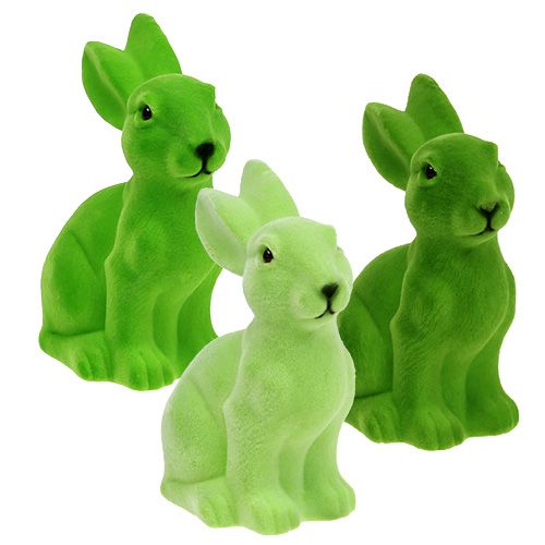 Floristik24 Bunny flocked green 15cm 3pcs
