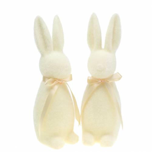 Floristik24 Bunny flocked white cream H30cm 2pcs