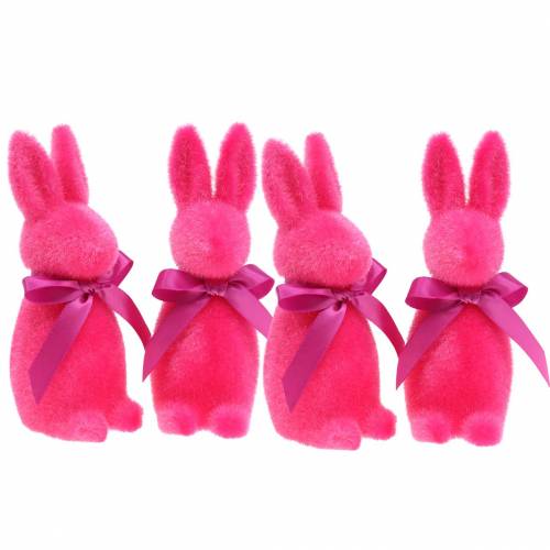 Floristik24 Bunny flocked pink 16cm 4pcs