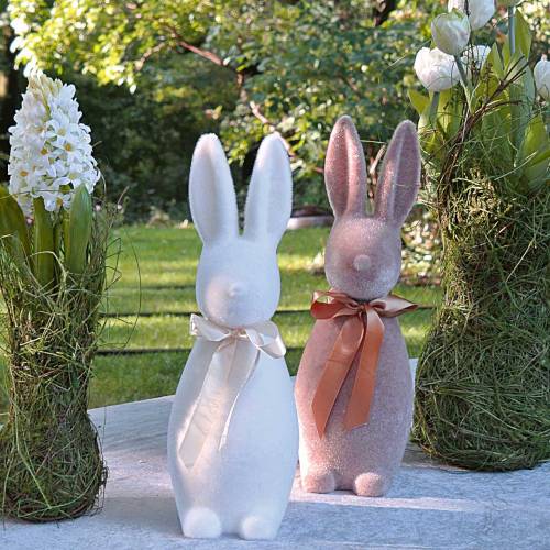 Product Bunny flocked white cream H42cm