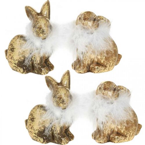 Floristik24 Gold rabbit sitting gold colored terracotta with feathers H10cm 4pcs