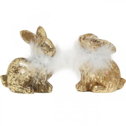 Product Gold Rabbit Sitting Gold-Coloured Terracotta with Feathers H10cm 4 Pcs