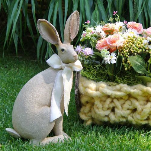 Floristik24 Easter bunny sitting with bow polyresin table decoration Easter H30cm