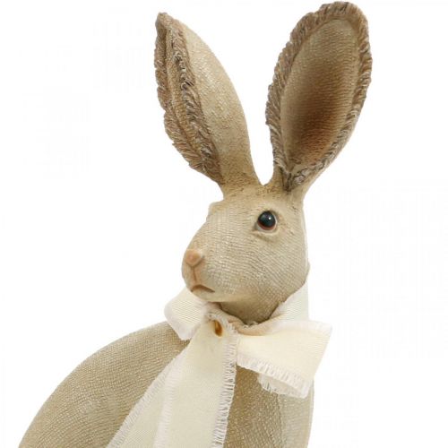Product Easter bunny sitting with bow polyresin table decoration Easter H30cm