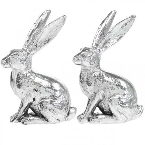 Product Easter Bunny Sitting Silver Rabbit Decorative Figure Easter 13cm 2pcs