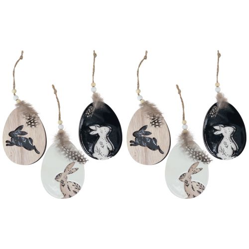 Product Bunny in Egg Wooden Easter Eggs for Hanging White Black 10cm 6 Pcs