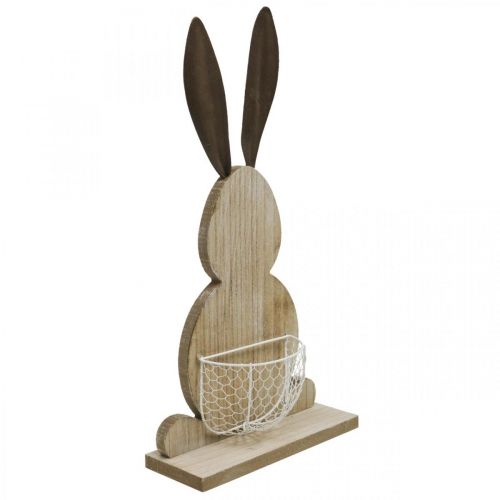 Product Wooden bunny with basket, spring decoration, Easter bunny with plant basket nature, white H48cm