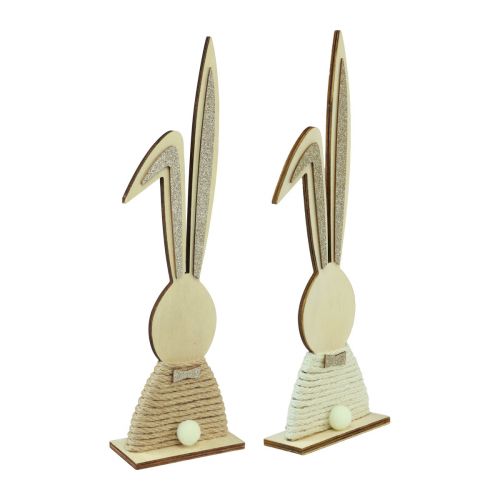 Bunnies with glitter wooden bunnies table decoration Easter H36cm 2pcs