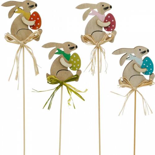 Floristik24 Bunny with Easter egg on a stick, flower plug Easter bunny, wooden decoration Easter, decorative plug, flower decoration 12pcs