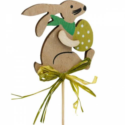 Floristik24 Bunny with Easter egg on a stick, flower plug Easter bunny, wooden decoration Easter, decorative plug, flower decoration 12pcs