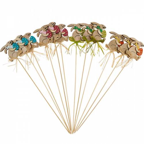 Floristik24 Bunny with Easter egg on a stick, flower plug Easter bunny, wooden decoration Easter, decorative plug, flower decoration 12pcs