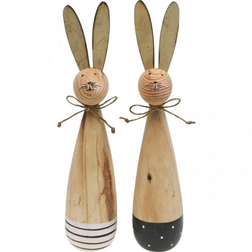 Floristik24 Easter bunnies, spring decoration made of wood, Easter nature, black and white H28cm set of 2