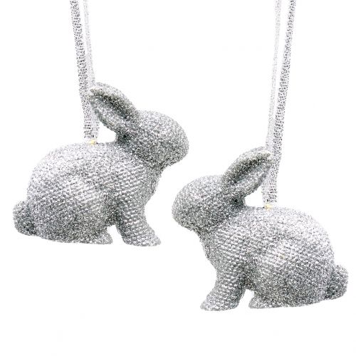 Floristik24 Hare for hanging silver glitter 5cm 8pcs