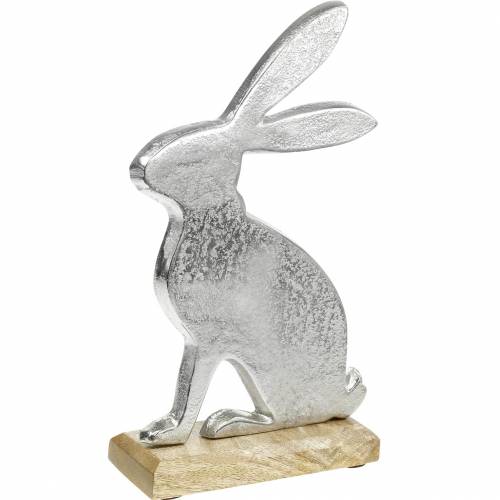 Floristik24 Bunny Silver Metal Wooden Base Easter Bunny Decoration Easter