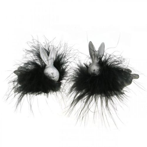 Floristik24 Easter bunny decoration silver feather boa rabbit figure Easter 8cm 2pcs