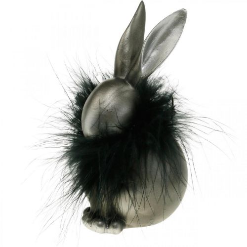 Floristik24 Bunny figure Easter decoration with feather boa silver gray 12×10×19cm