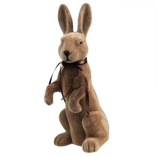 Rabbit sitting Brown flocked H44cm