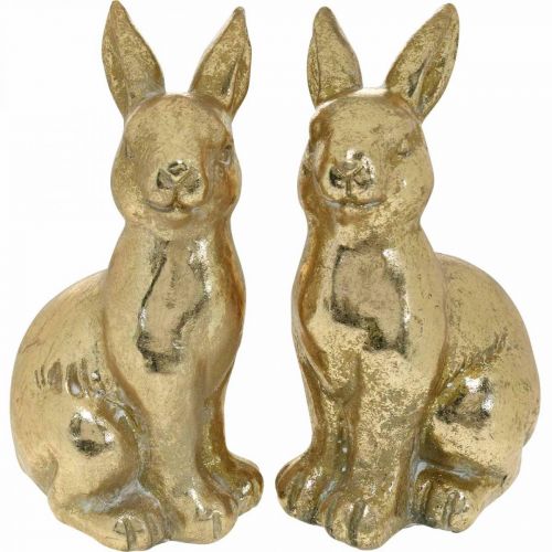 Product Decorative bunny gold sitting, bunny to decorate, pair of Easter bunnies, H16.5cm 2pcs