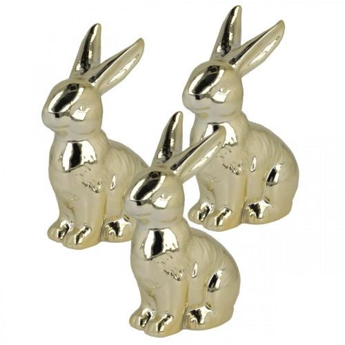 Floristik24 Easter bunny decoration Easter bunny gold bunny sitting H12cm 3pcs