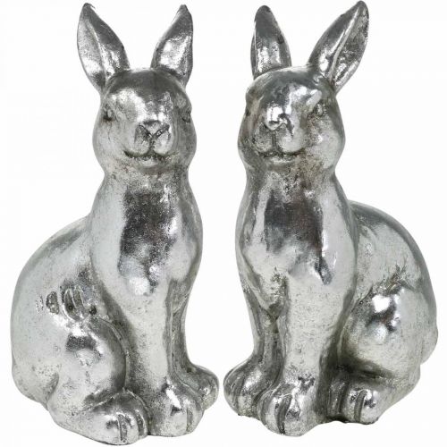 Floristik24 Decorative rabbit sitting Easter decoration silver vintage H17cm 2 pcs