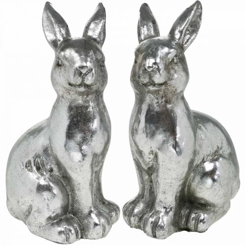 Floristik24 Deco rabbit sitting Easter decoration silver vintage H17cm 2pcs