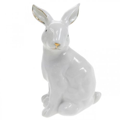 Floristik24 Easter bunny white-golden, spring decoration, ceramic figure white, golden H13cm 2pcs