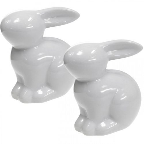 Floristik24 Decorative hare ceramic white Easter bunny sitting H8.5cm 4pcs