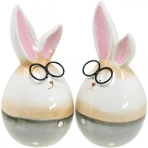 Floristik24 Ceramic Easter Bunny with glasses, Easter decoration pair of rabbits H19cm 2pcs