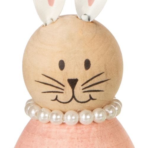 Product Decorative rabbit figures in pastel wood, Easter bunnies with pearl necklace, 14.5 x 5 cm, 3 pieces