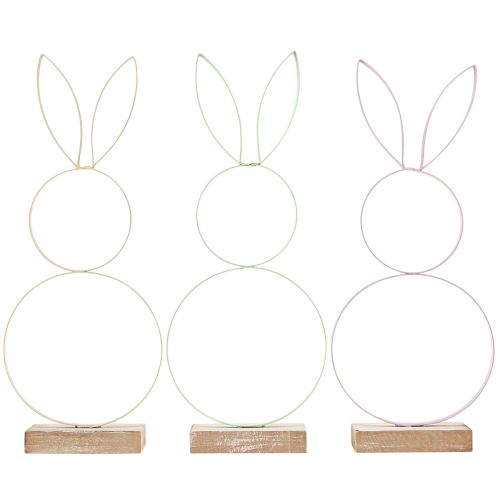 Product Rabbit Decoration Metal Wood Natural Yellow Mint Pink H28cm 3 Pcs