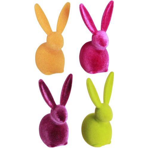 Floristik24 Small sitting Easter bunnies, colorfully flocked – second choice – 13cm, 8 pieces