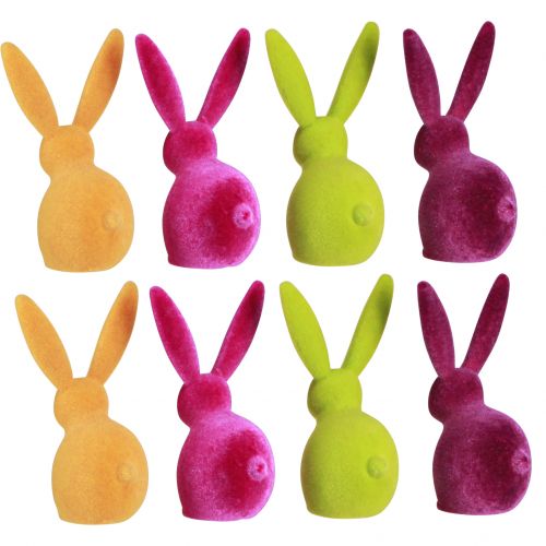 Product Small Sitting Easter Bunnies, Colorfully Flocked, 13cm, 8 Pieces